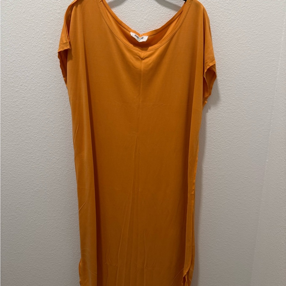 Double Zero Orange Midi Sheath Dress with Cowl Neck
